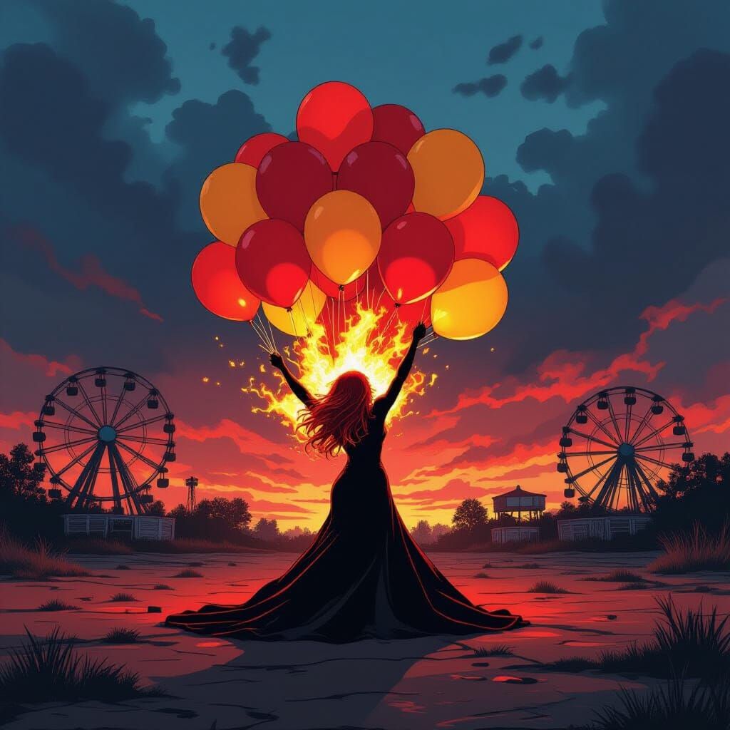 Dark Phoenix Destroys Balloons at Abandoned Carnival