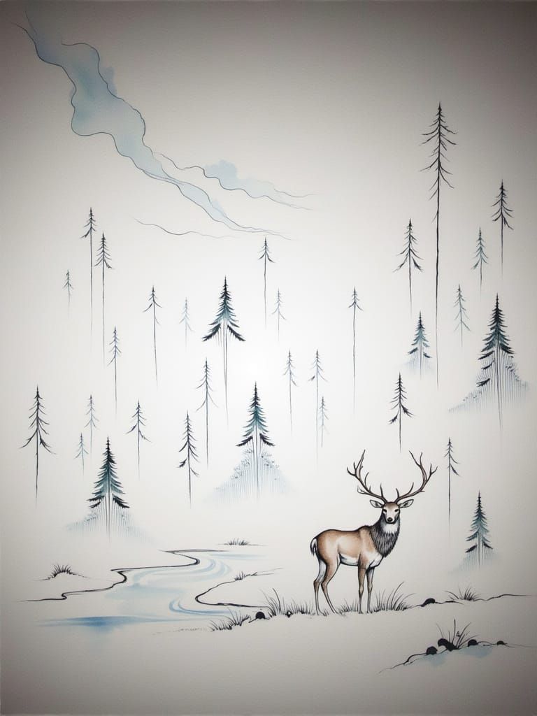 Day 5 Deer, my sketch to ai, Ink October