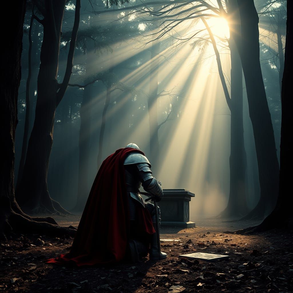 Knight at Dawn: Cinematic Forest Scene