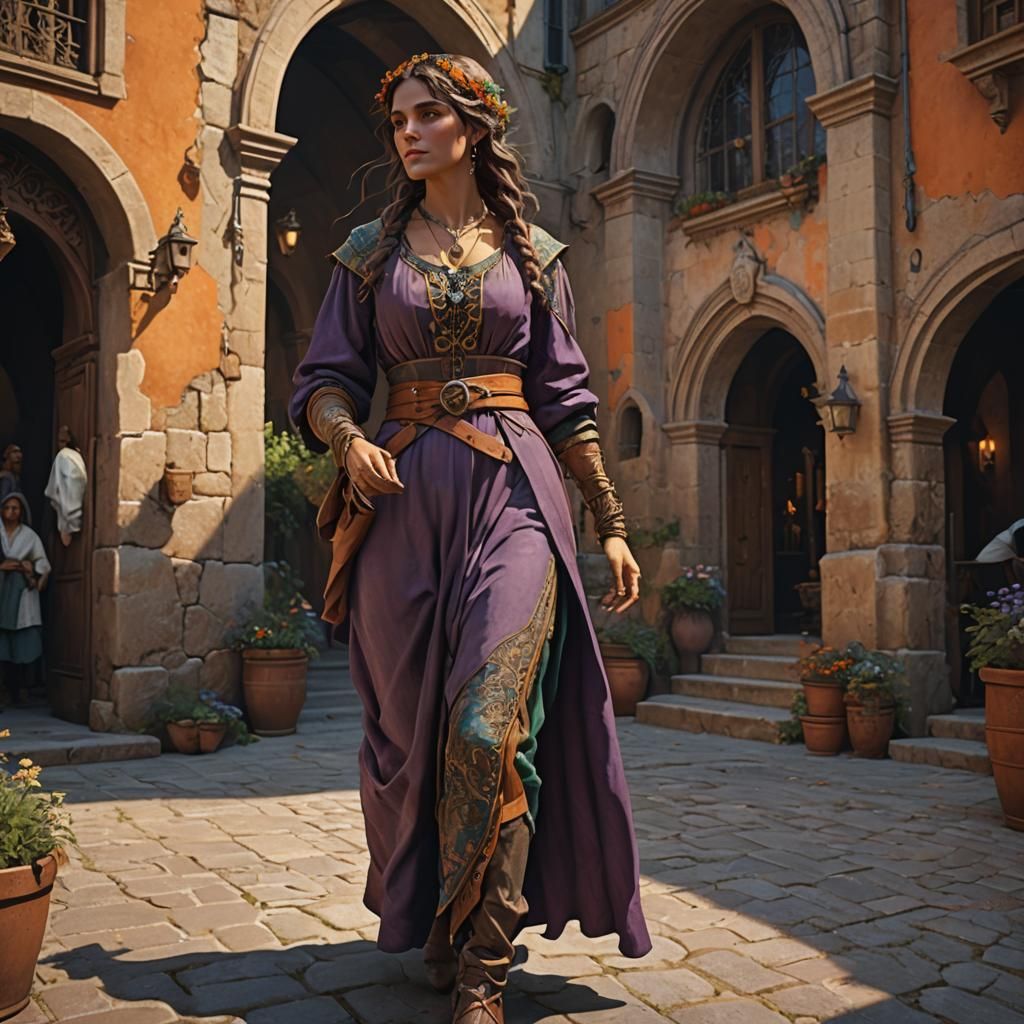 Medieval Italian Peasant Woman in Dark Fantasy Style