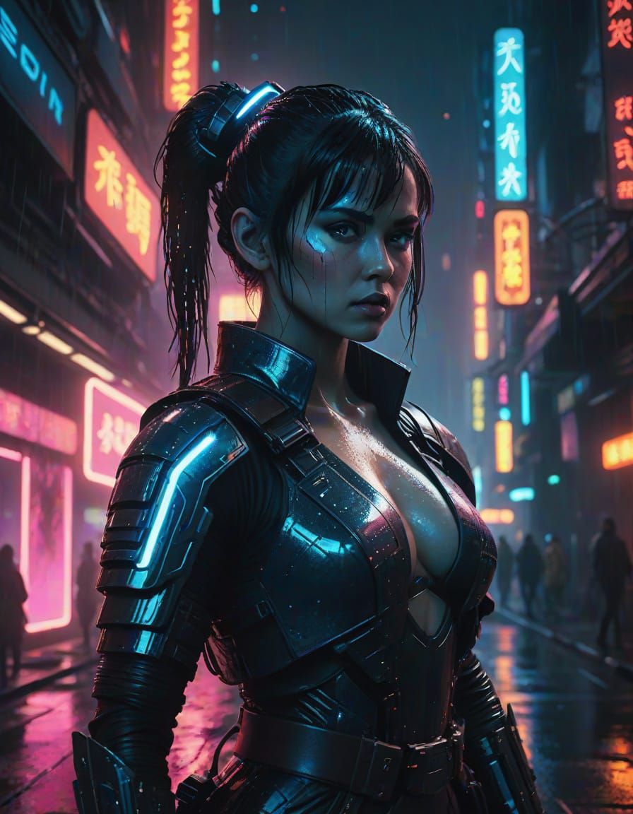 Cyberpunk Samurai Warrior in Neon City