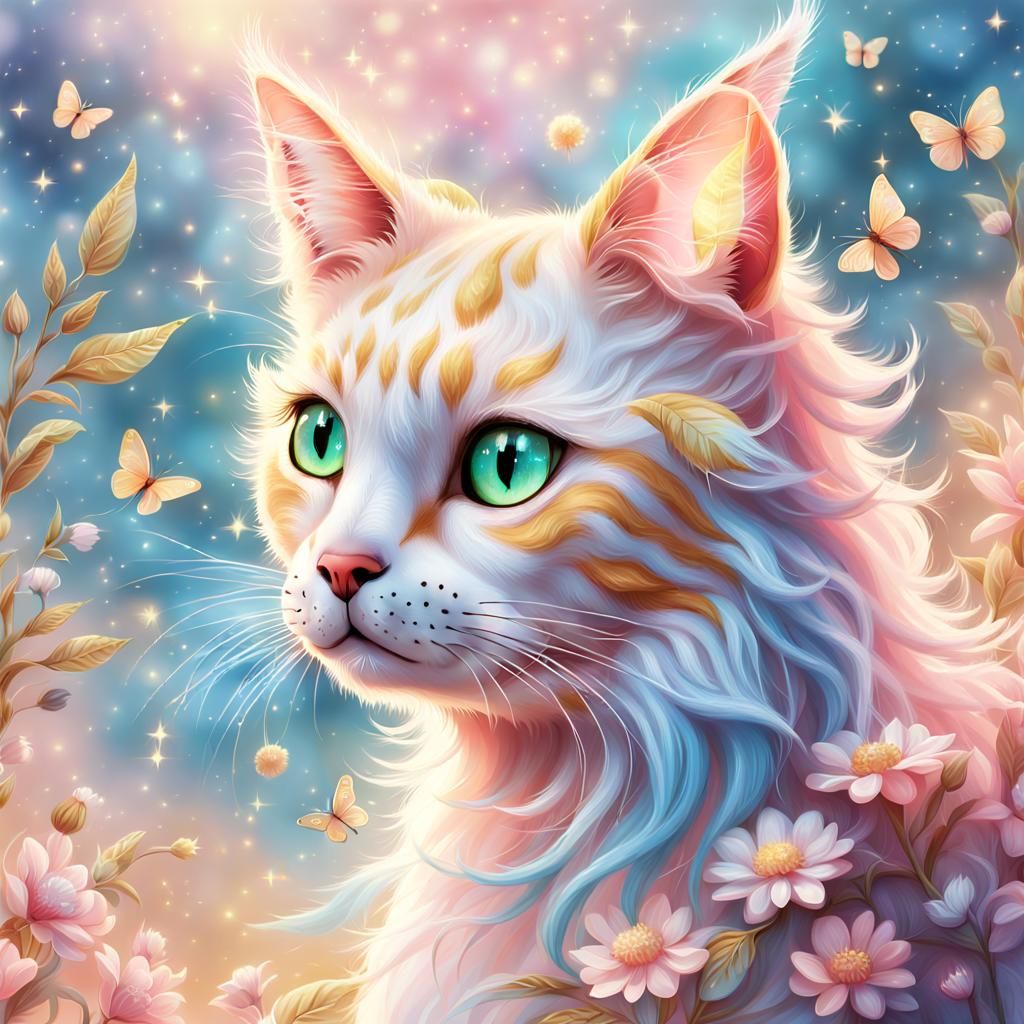 Dreamy Faerie Cat Portrait in Pastel Colors