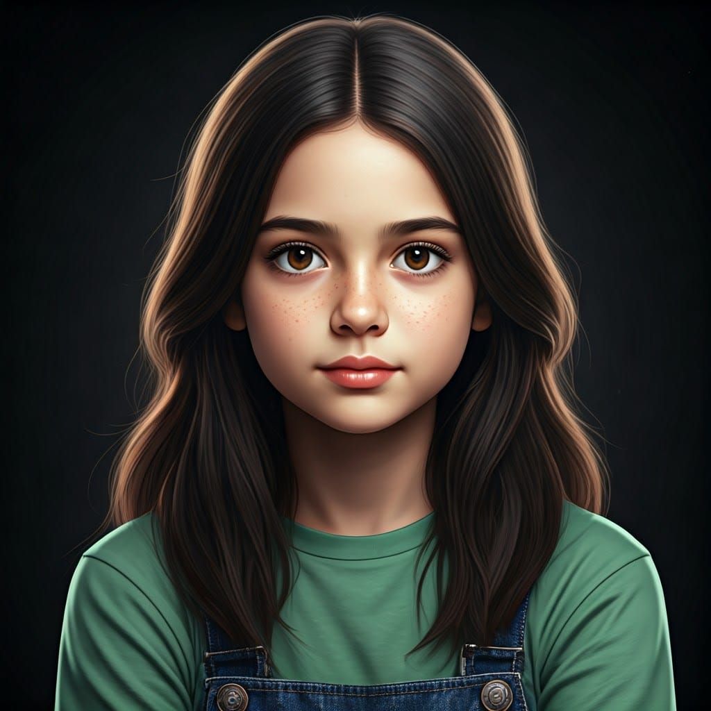 Realistic Portrait of Girl with Brown Hair