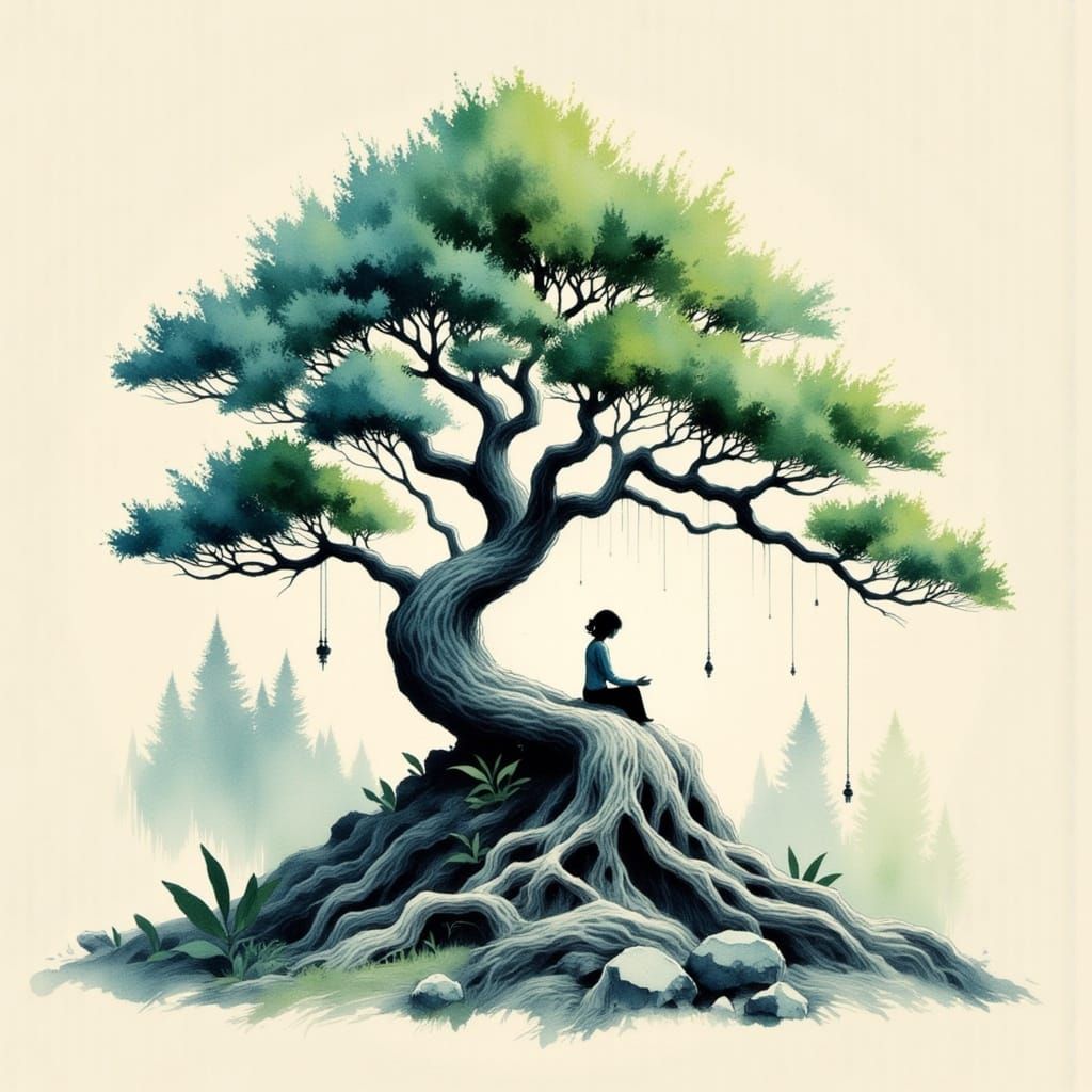 Japanese Sacred Bonsai in Meditative Abstraction