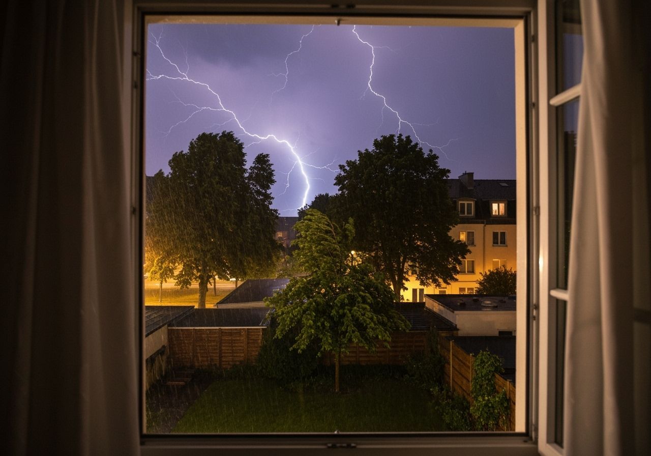 Stormy Night in European Backyard with Lightning