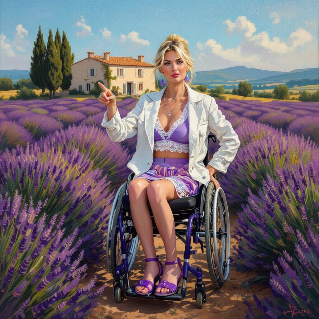 Woman in Wheelchair in Provence, Hyperrealistic Painting