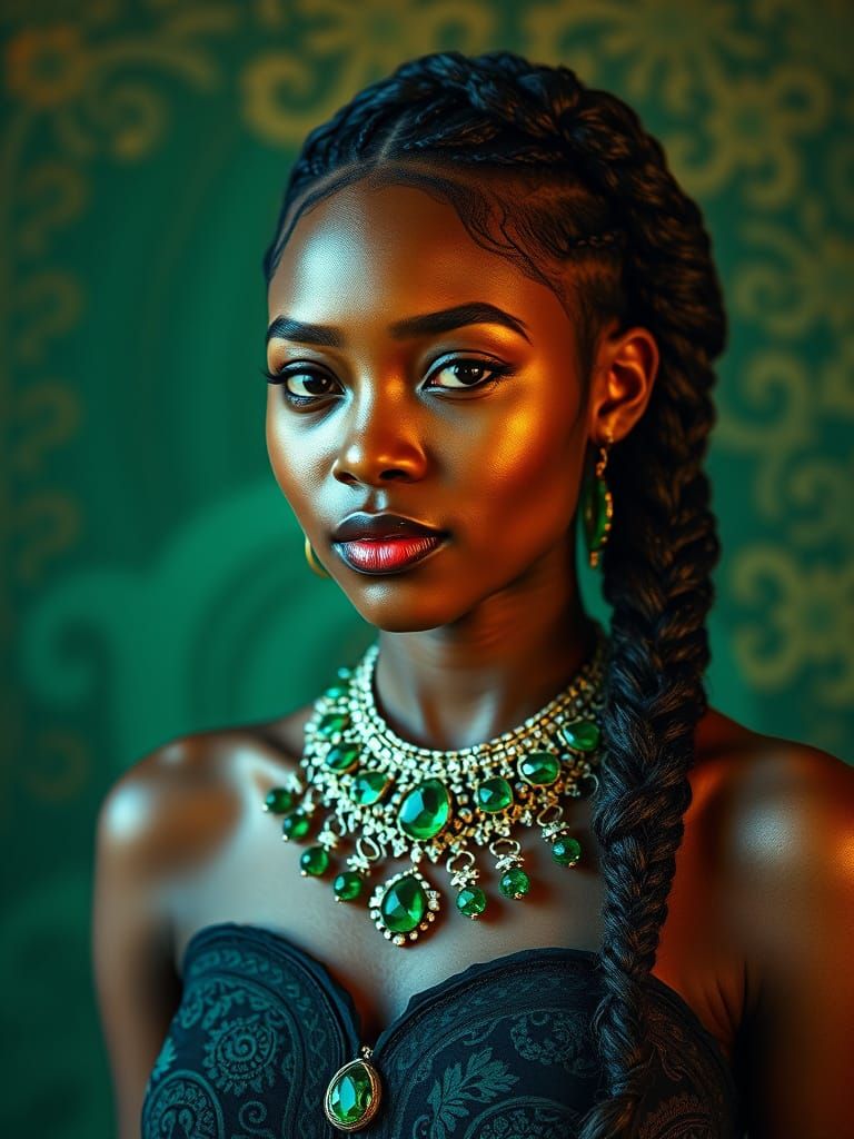 Ghanaian Woman Adorned with Emerald Necklace