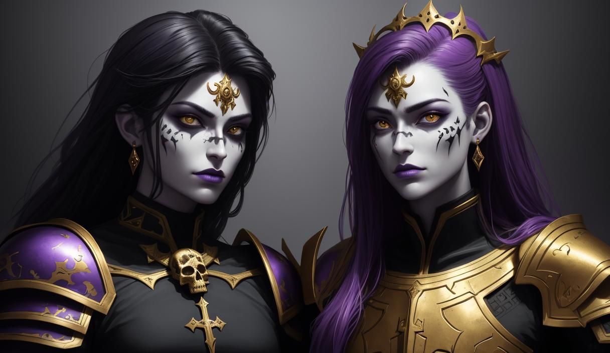 Warrior Princesses in Gold Armor, Dark Fantasy Portrait