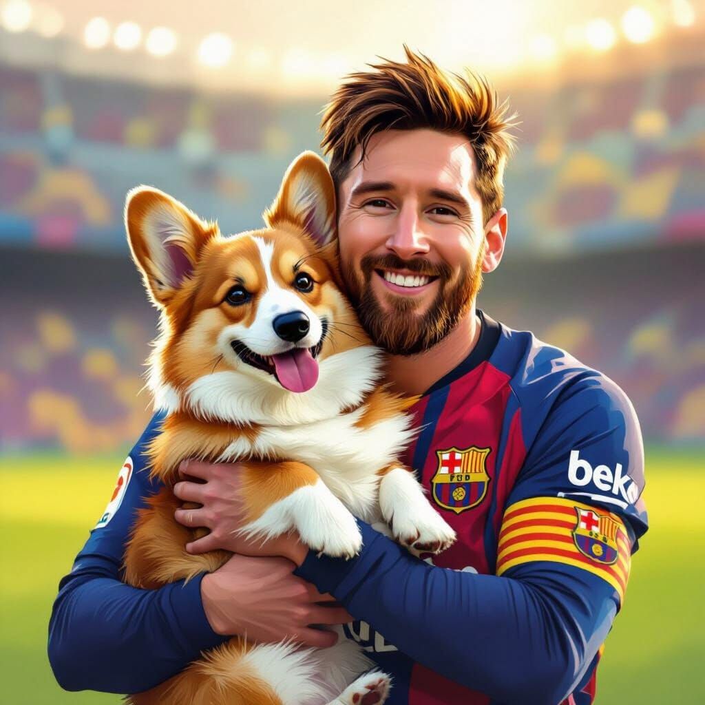 Messi and Corgi in Digital Art Style