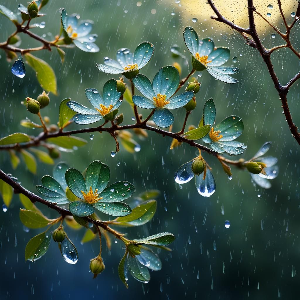 Gilded Mosaic with Sparkling Rain Reflections