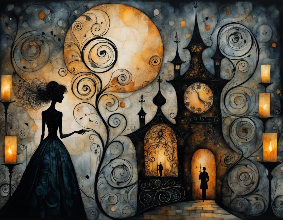 Enchanted Masquerade Ball in Dark Ballroom