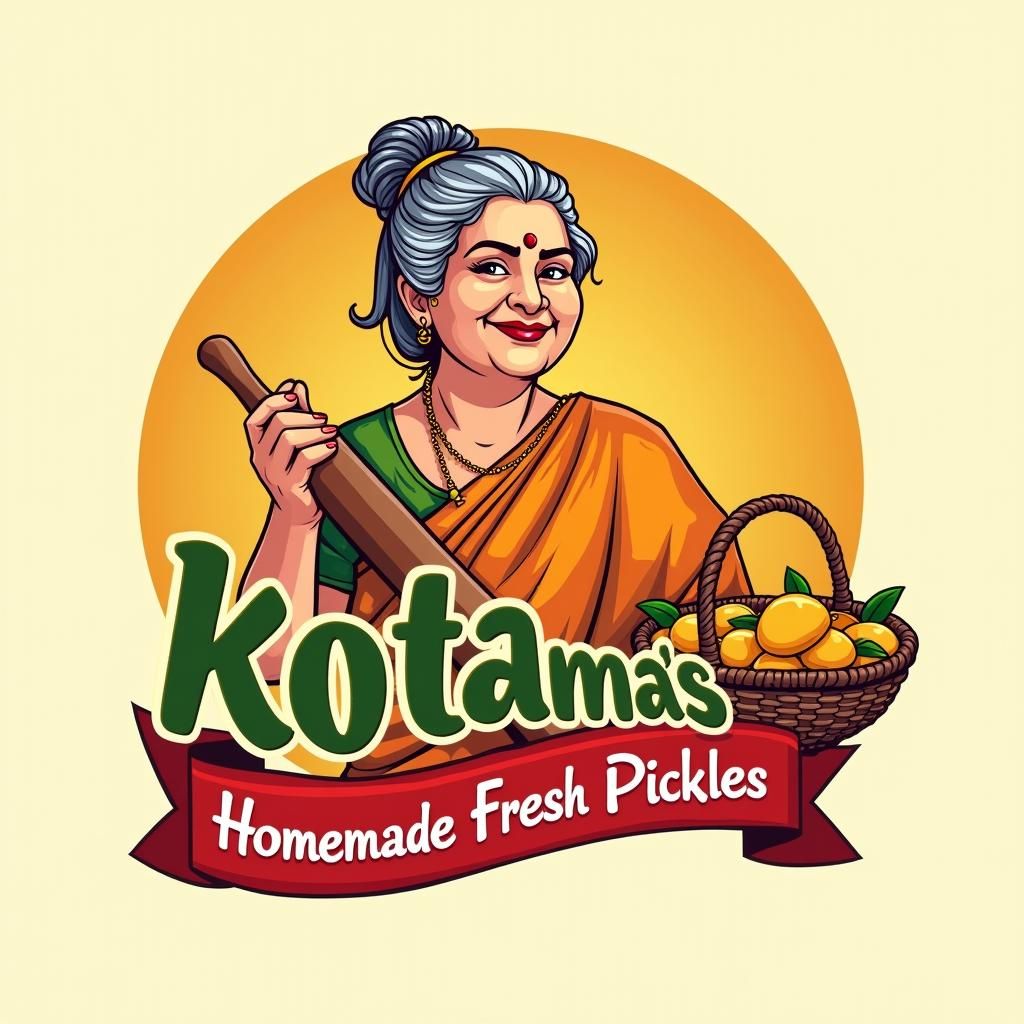 Cheerful Indian Grandma Logo for Magic Pickle Brand
