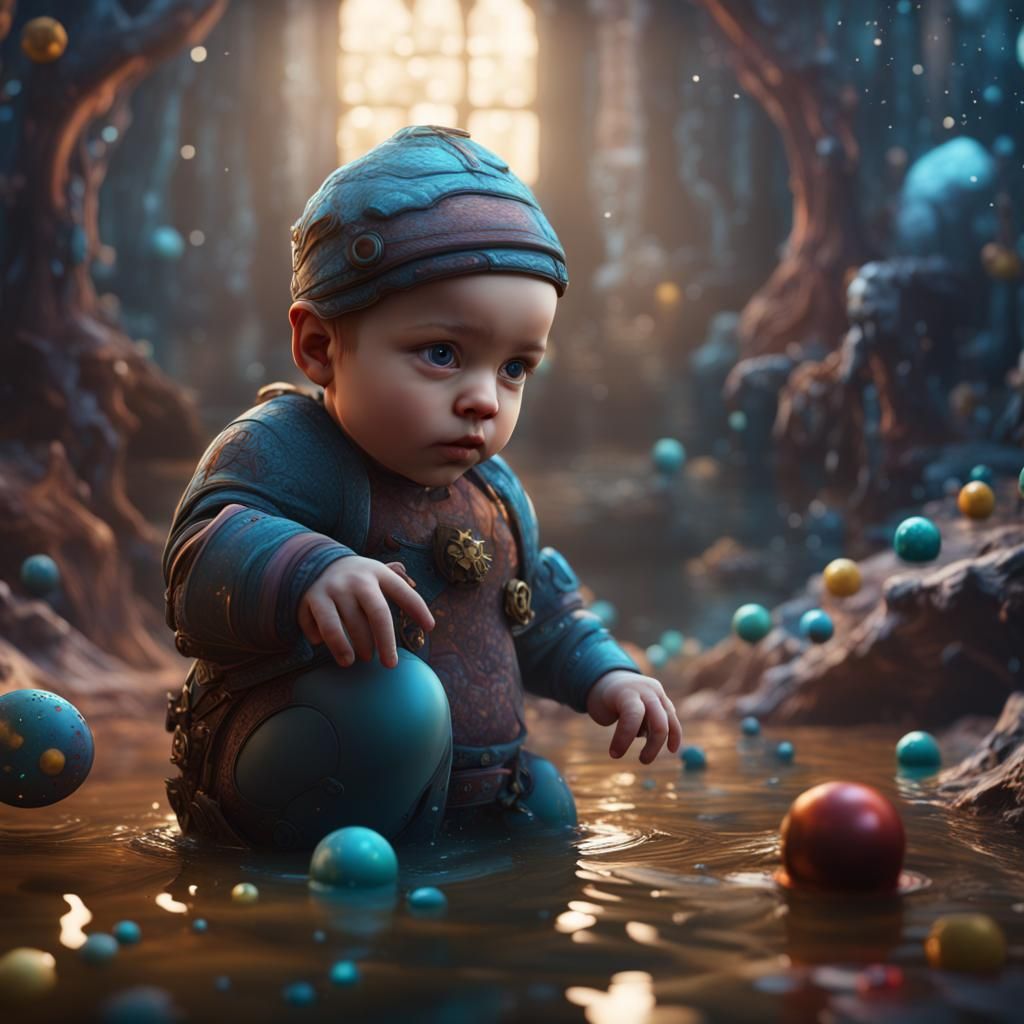 Fantastical Autistic Baby in Detailed Matte Painting