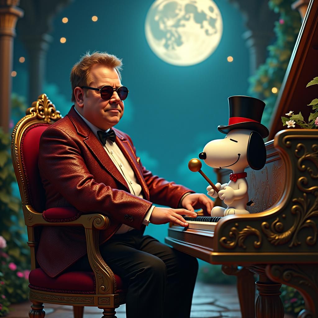 Elton John and Snoopy in Enchanted Garden