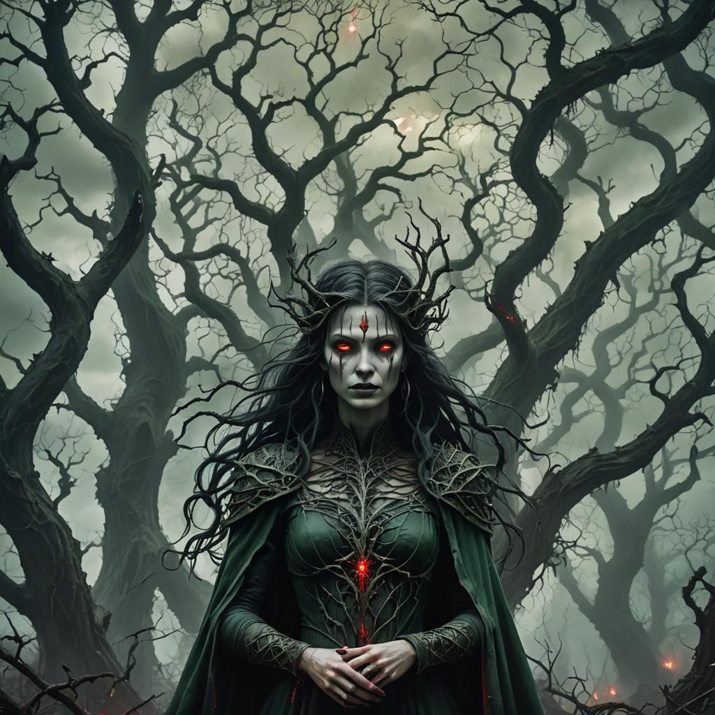 Goddess of Monsters in Gothic Landscape