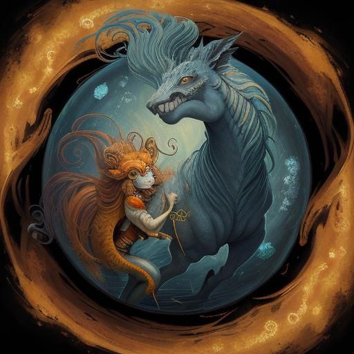 Surreal Mythical Creature on Orange Surface