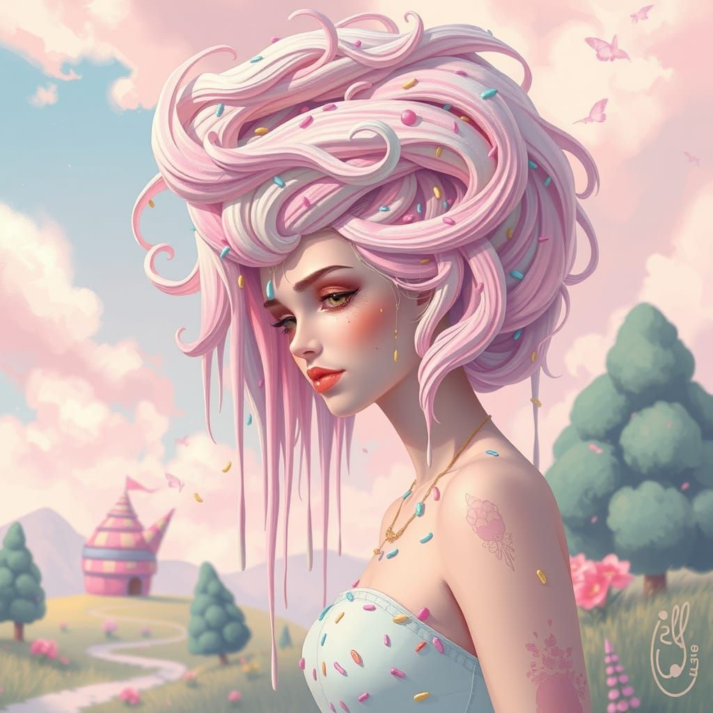 Mythical Woman with Soft Serve Hair in Pastel Tones