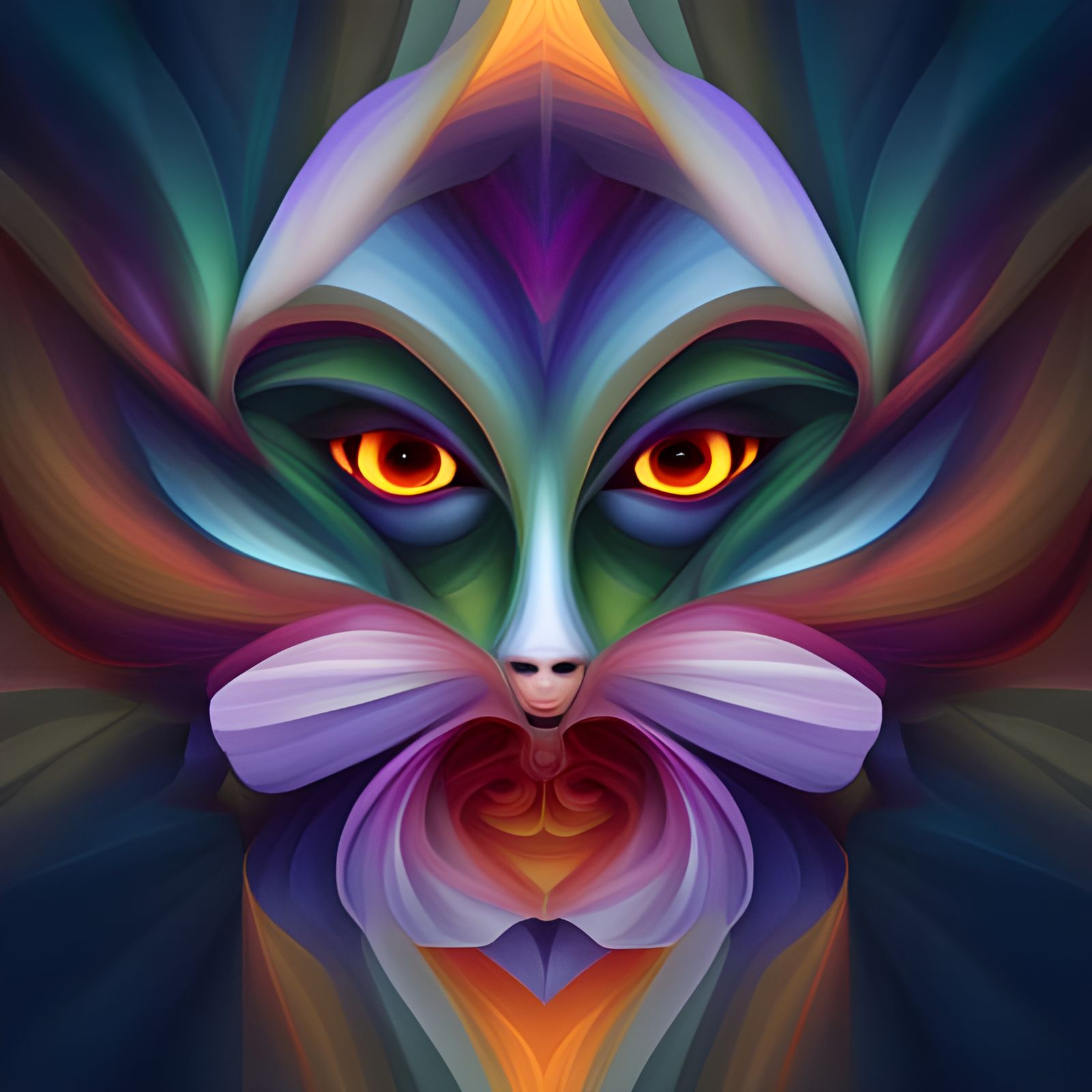 Symmetrical Alien Flower Spirit with Fiery Colors