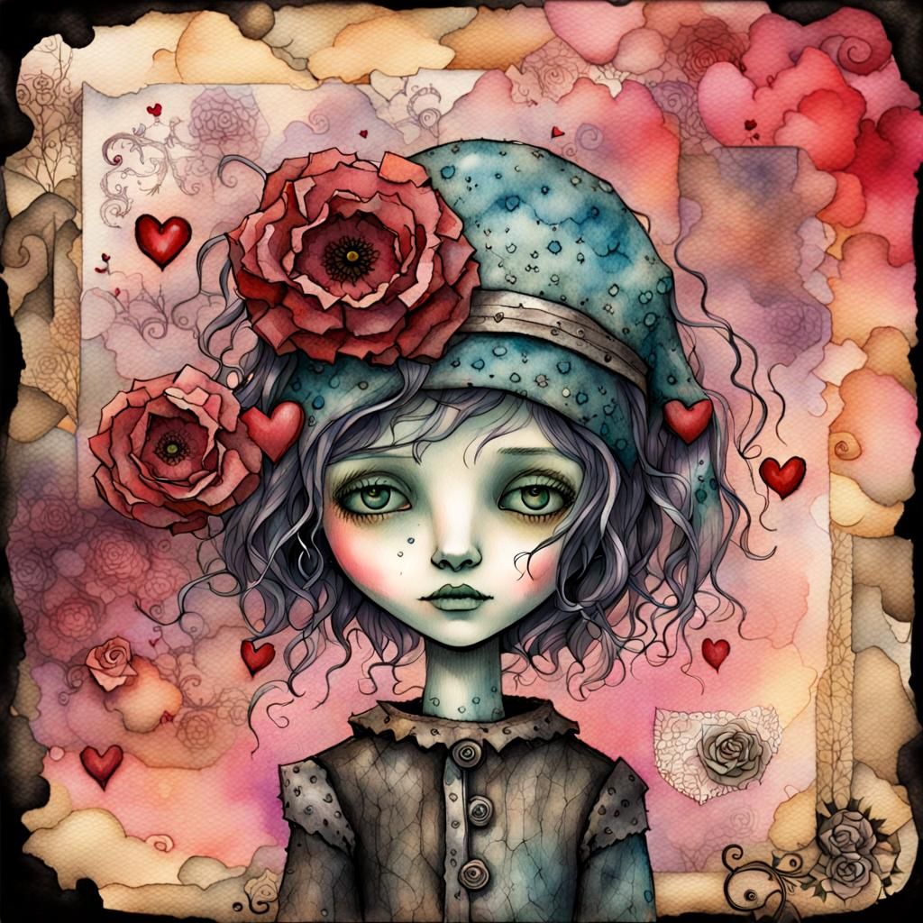 Cyborg Valentine's Card in Pastel Watercolor Style