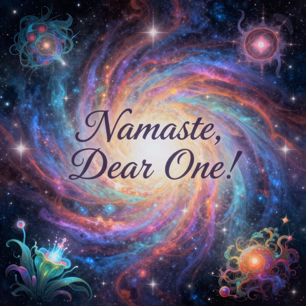 Holographic Cosmic Illustration with "Namaste, Dear One!"