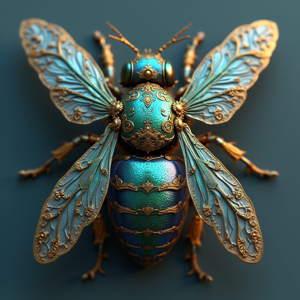 Iridescent Bee in Opulent Baroque Style