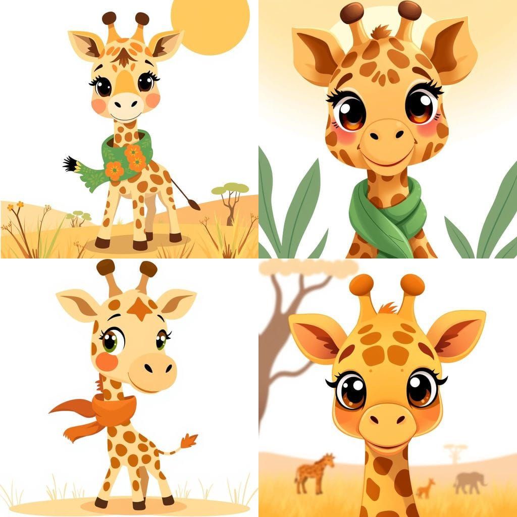 Cartoon Giraffe in Savannah: Flat Vector Illustration