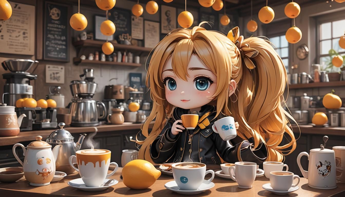 Cute Chibi Mango Enjoys Coffee: 3D Anime Art