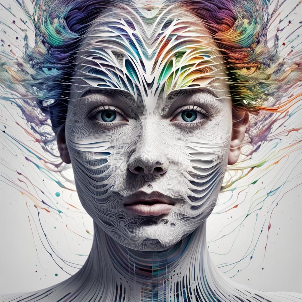 Entwined Waveform Face in Abstract Wireframe Illustration