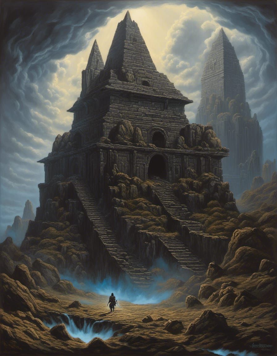 Ogre Warrior in Shadowy Ruins: Acrylic Painting