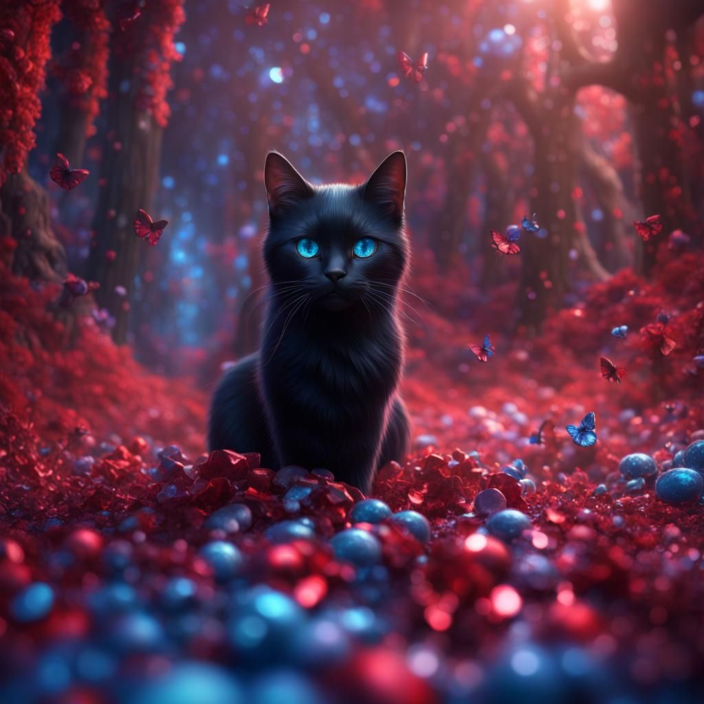 Wonderland Black Cat with Glitter Shimmer Effects