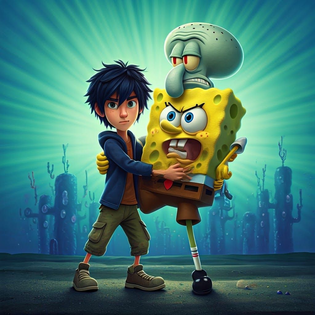 Hiro Shields SpongeBob from Squidward in Animated Style