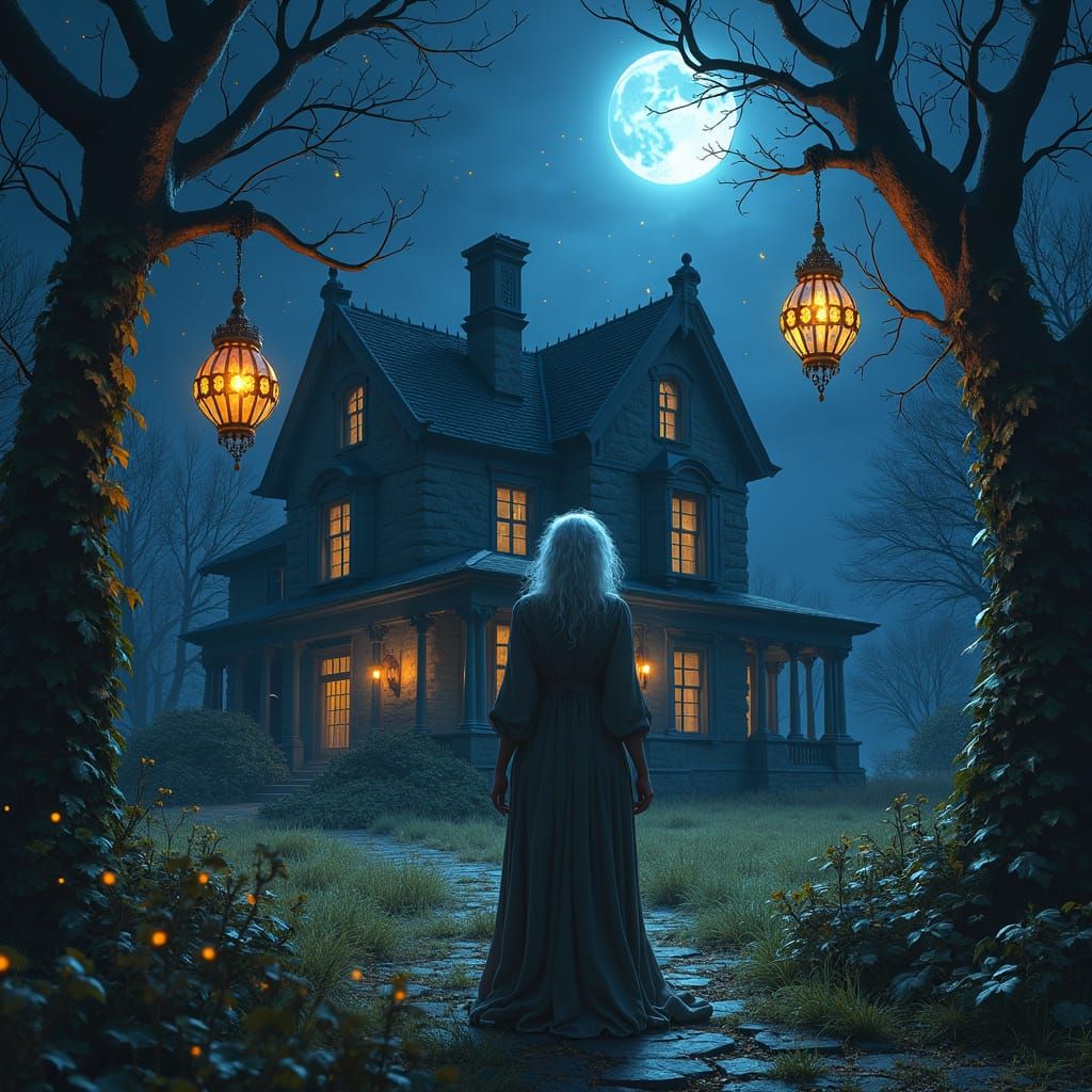 Ethereal Woman in Abandoned Garden, Digital Matte Painting