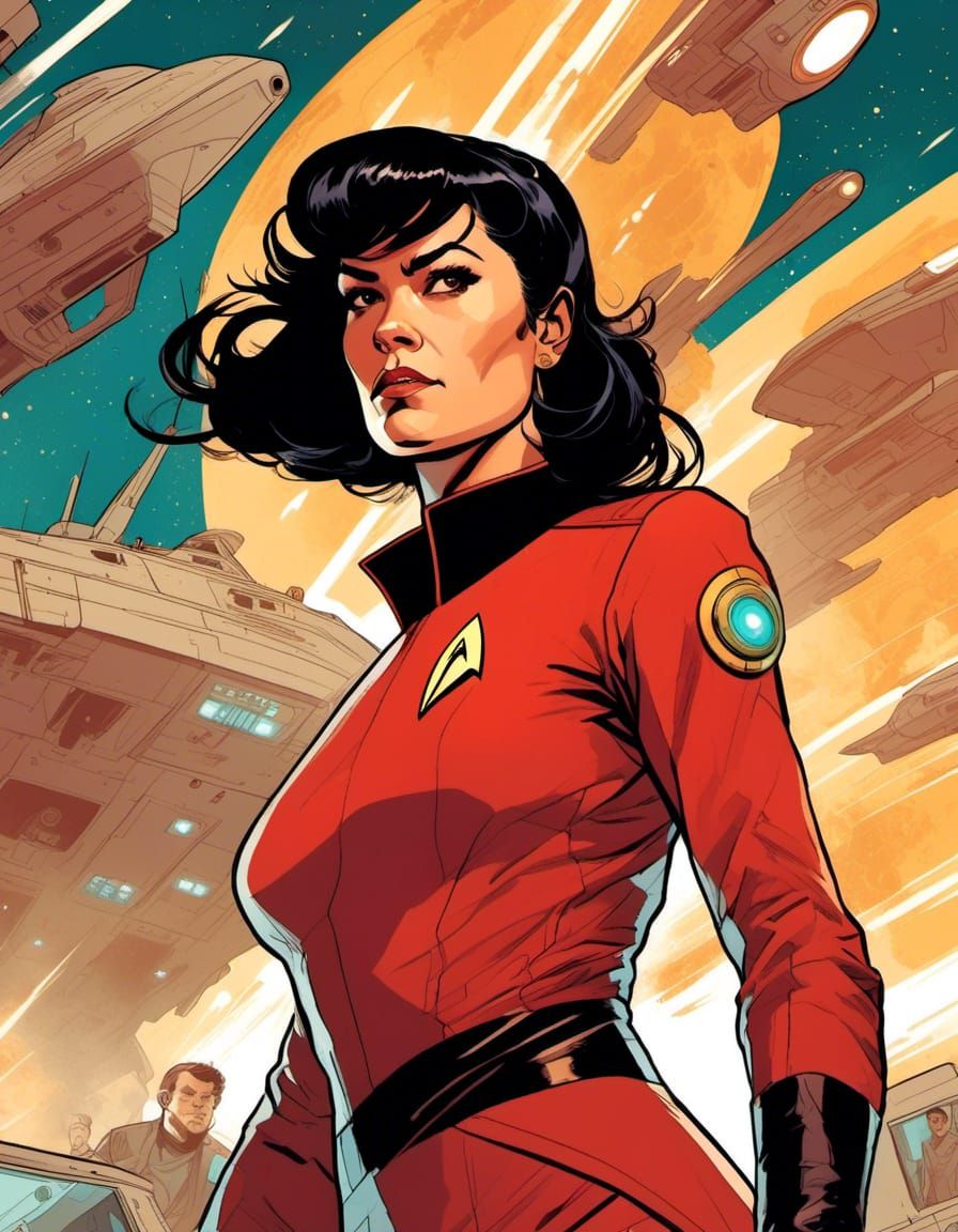 Intense Portrait of a Starfleet Captain in Comic Style