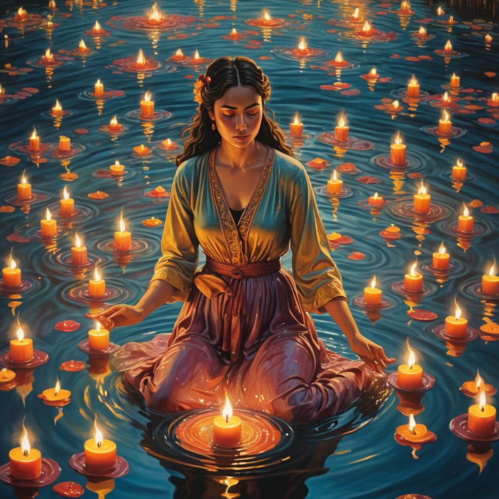 Mystical Woman in Candlelight: A Surrealist Vision