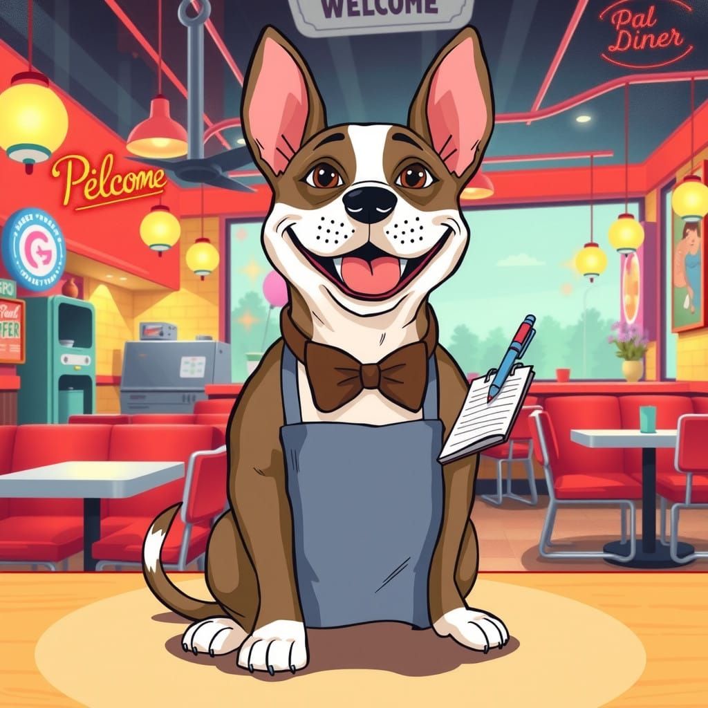 Friendly Pitbull Waitress in Retro Diner Style