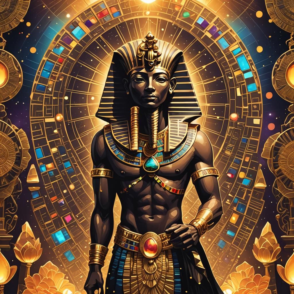 Golden Egyptian Pharaoh Silhouette with Lotus Flowers