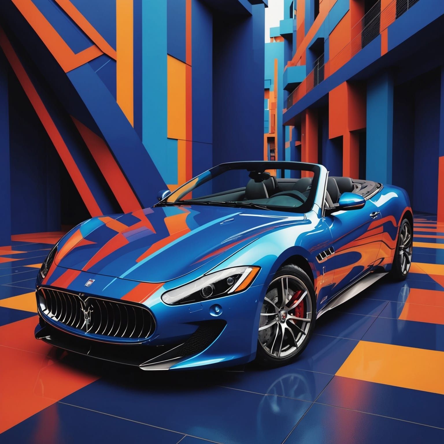 Futuristic Maserati Gran Turismo Convertible in Abstract Art