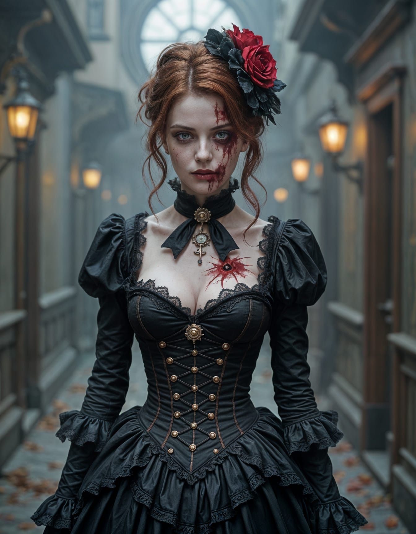 Steampunk Zombie Woman with Melancholic Beauty
