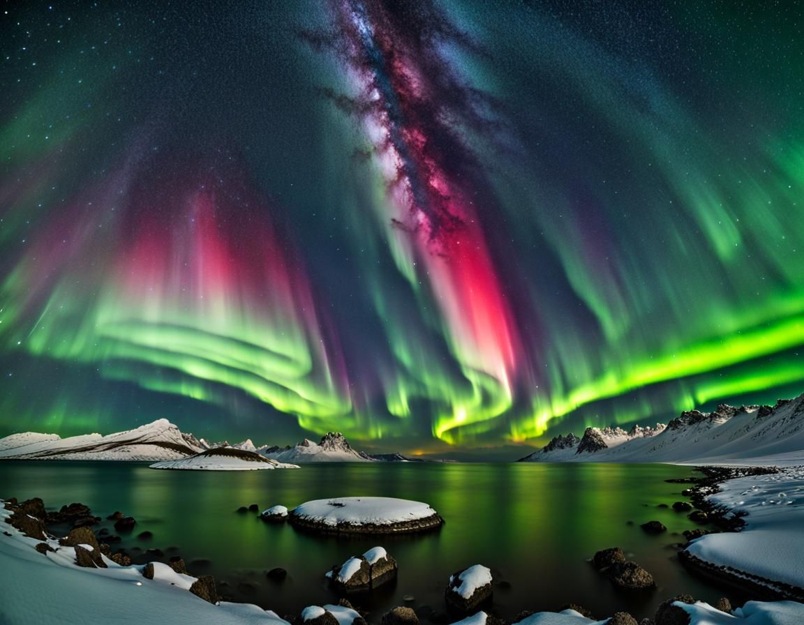 Aurora and Milky Way Over Northern Landscape