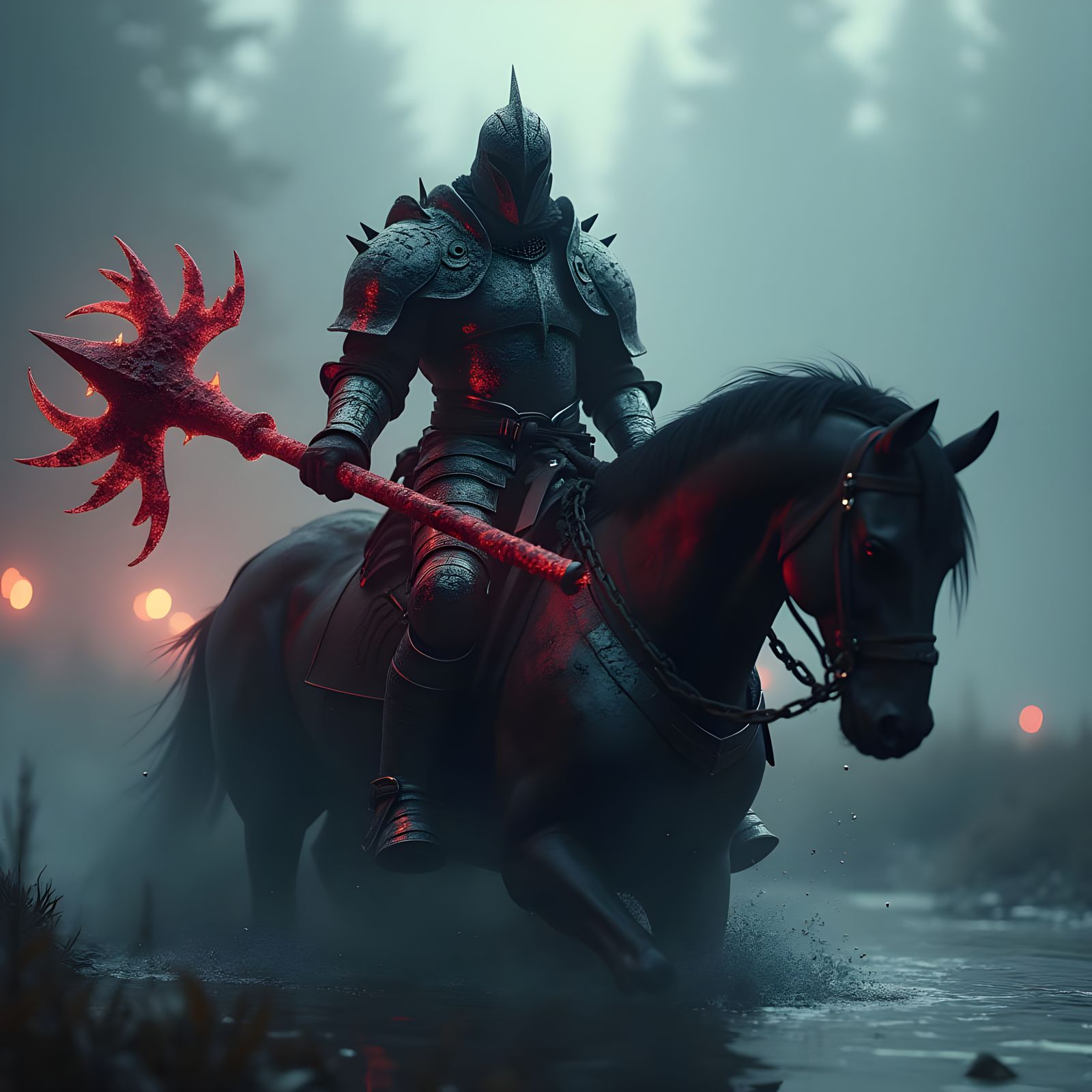 Dark Knight Rides into Dawn in Glowing Armor