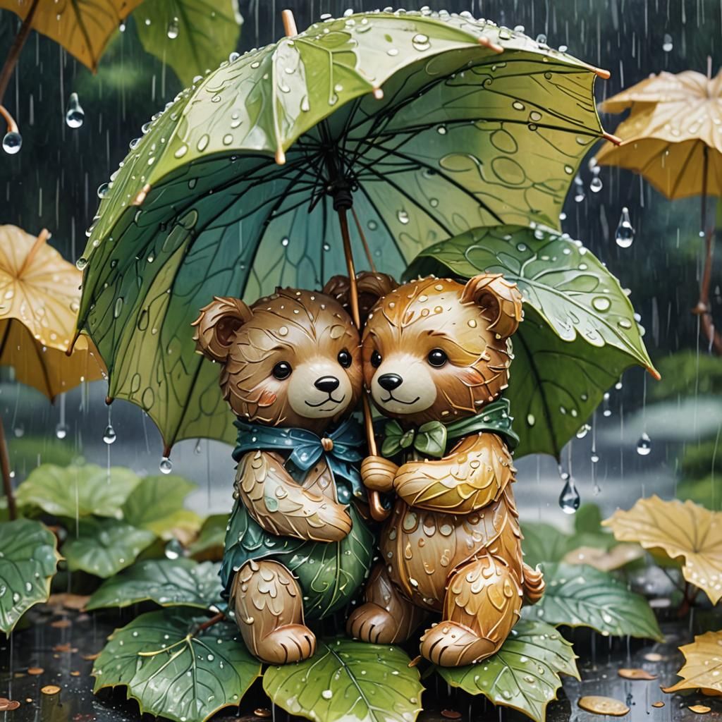 Teddy Bears in Rain, Kawaii Japanese Art Photography