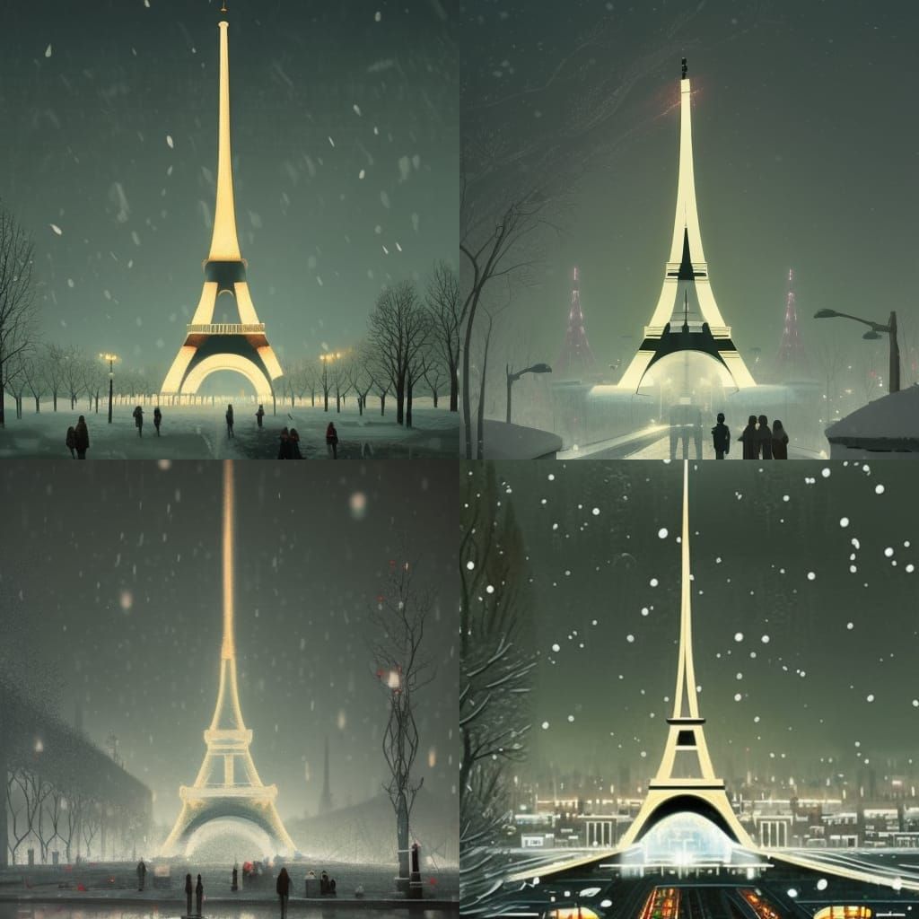Snowy Eiffel Tower: Hyperrealistic Digital Painting