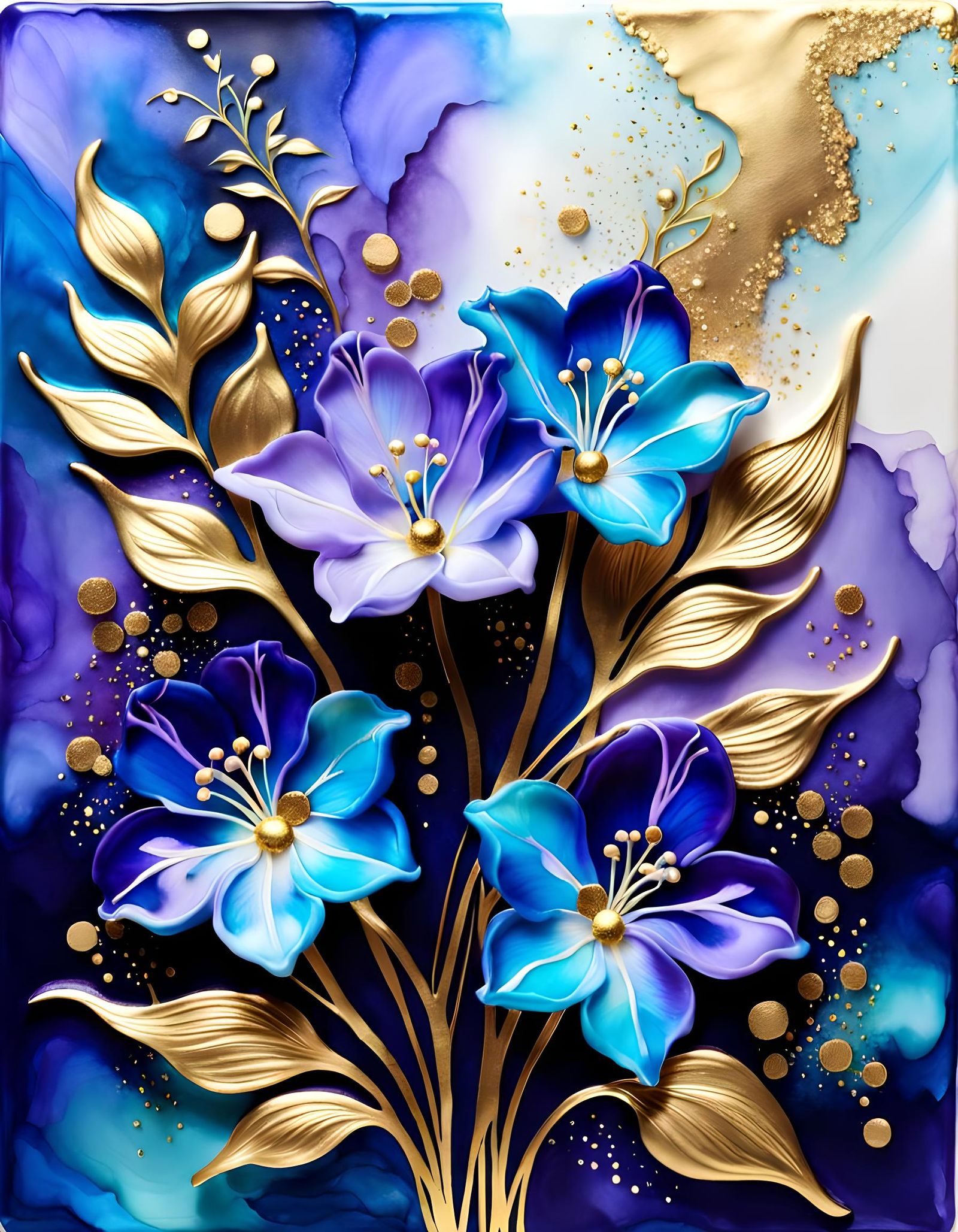 Magical 3D Bluebell Flowers with Gold Detailing