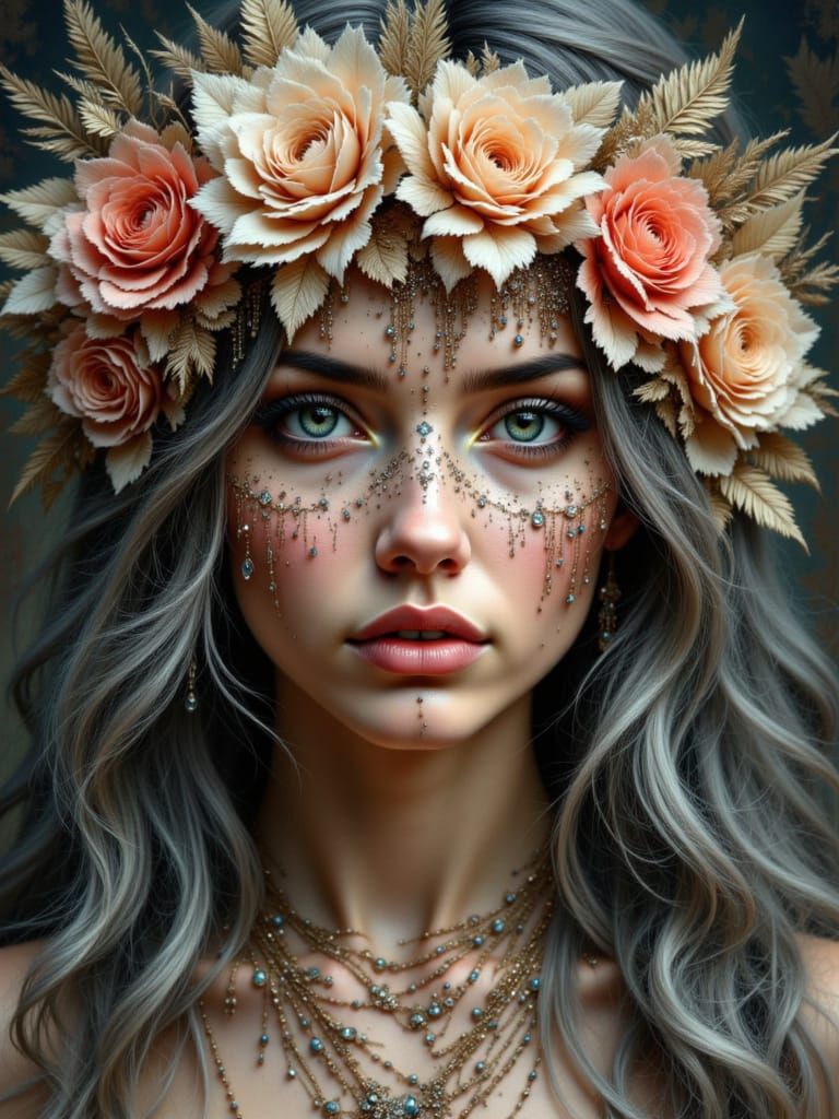 Elegant Swan in Red Lace - Melancholic Art