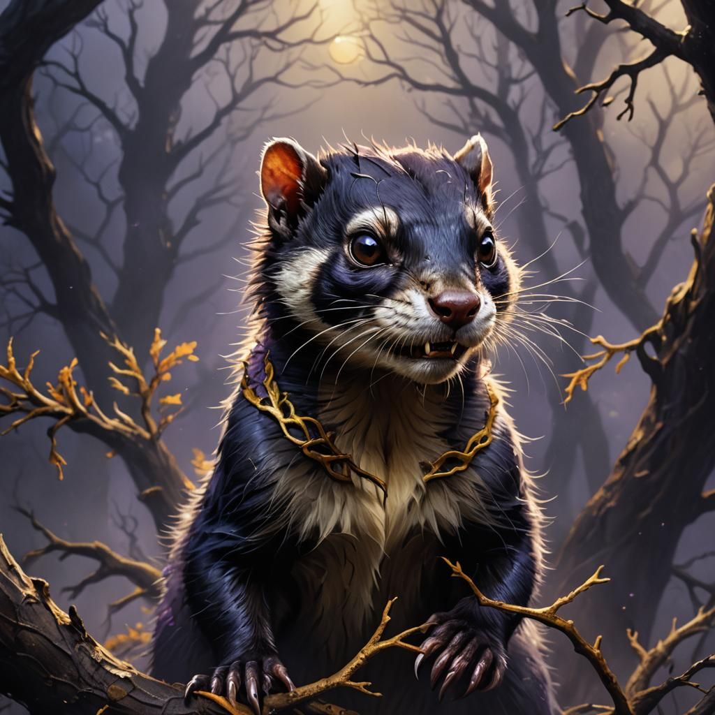 Ferret-Squirrel Hybrid in Dark Fantasy Art