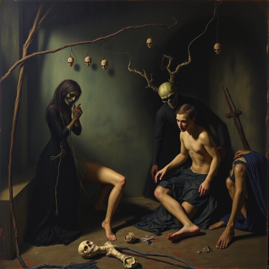 Dark Allegory Painting in Macabre Elegant Style