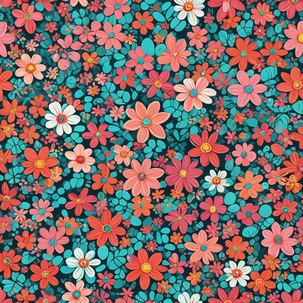 Floral Digital Icon in Vibrant Pop Art Style