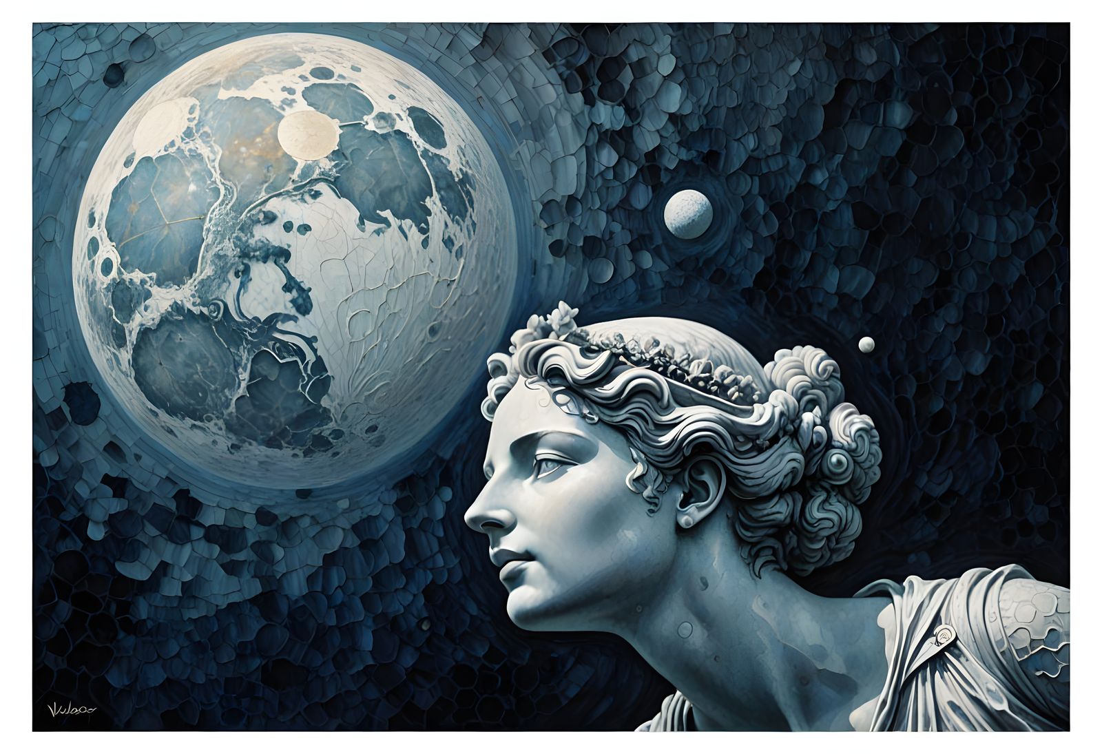 New Life on Venus in Cracked Varnish Oil Painting