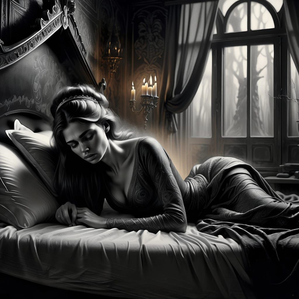 Vintage Princess in Enchanted Slumber with Mysterious Women