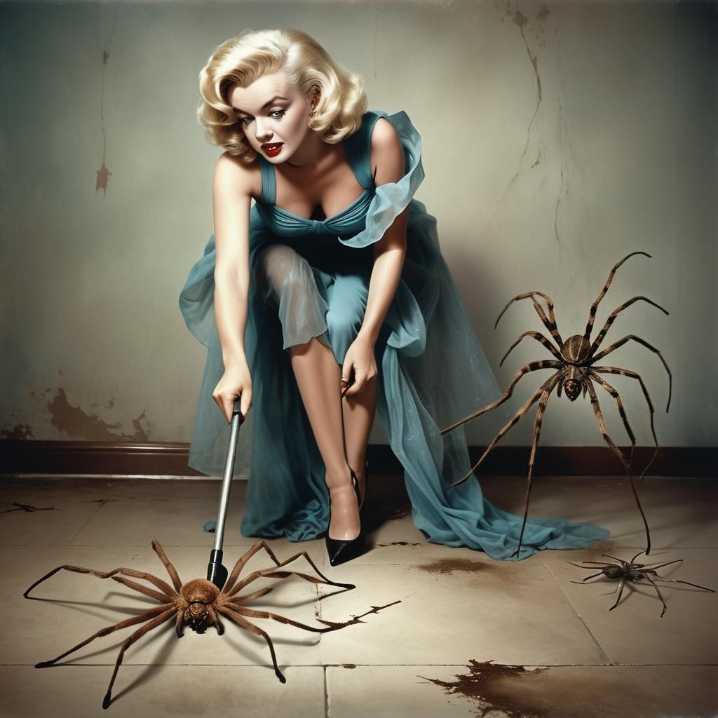 Marilyn Monroe and Giant Spider: Vintage Photo